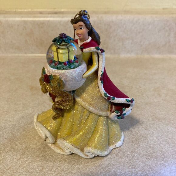 Disney Princess Belle Ornament with Flocked Cape Holding Snow Globe - Picture 1 of 6